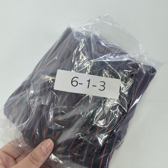 J by Anthropologie Shirt Womens Medium Navy Stripe Peplum Ruffle Short Sleeve - Picture 8 of 8